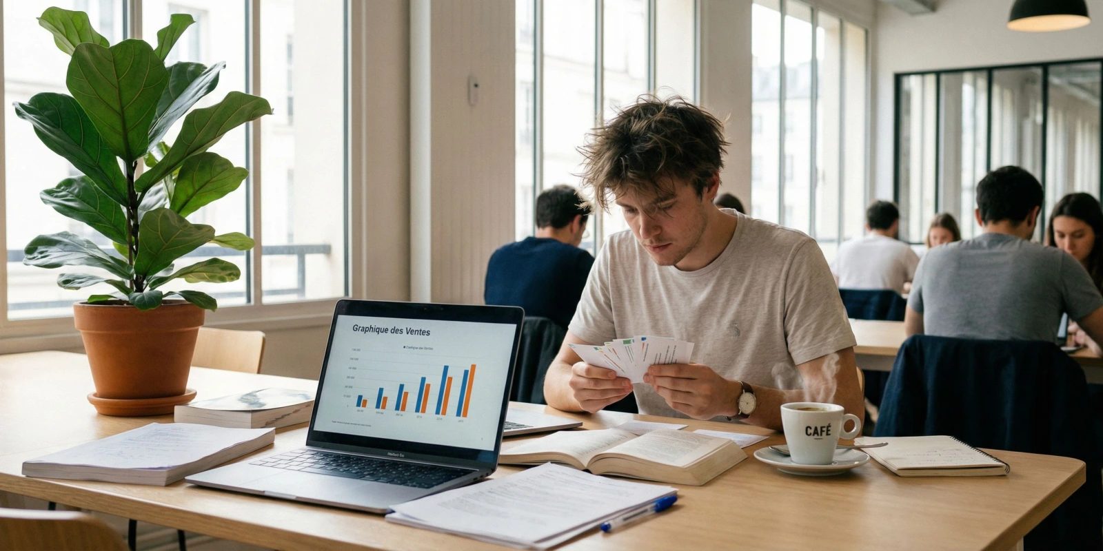 5 Conseils pour Réussir son Examen du BTS NDRC en 2026 Étudiant en BTS NDRC préparant ses examens avec fiches de révision et organisation méthodique